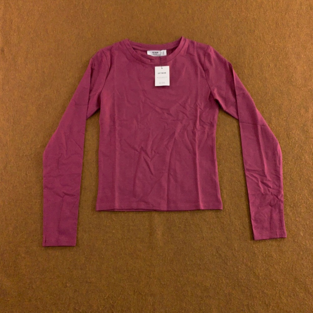 Cotton On Womens Small Rich Plum All Day Crew Long Sleeve T-Shirt NWT